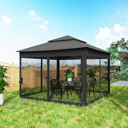 3 x 3(m) Pop Up Gazebo, Double-roof Garden Tent with Netting and Carry Bag, Party Event Shelter, Black