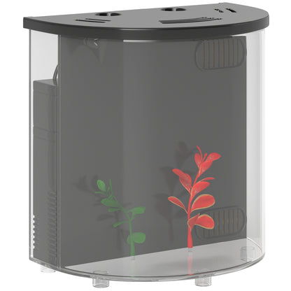 3L Small Fish Tank with Filter System, LED Light, Small Fish Tank for Betta, Shrimp, Black