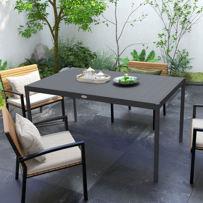 Six-Seater Outdoor Table with Slatted Aluminium Top and Steel Legs