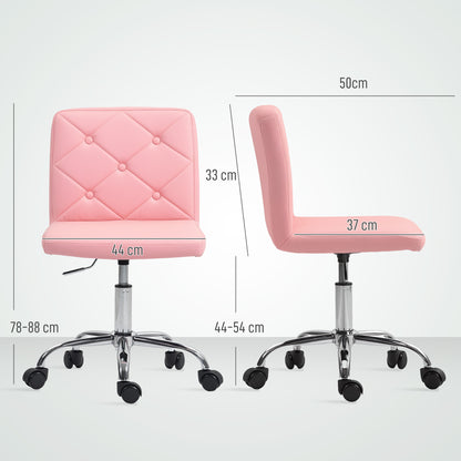 PU Leather Armless Office Chair, Modern Vanity Computer Swivel Chair with Rolling Wheels and Adjustable Height for Home Study