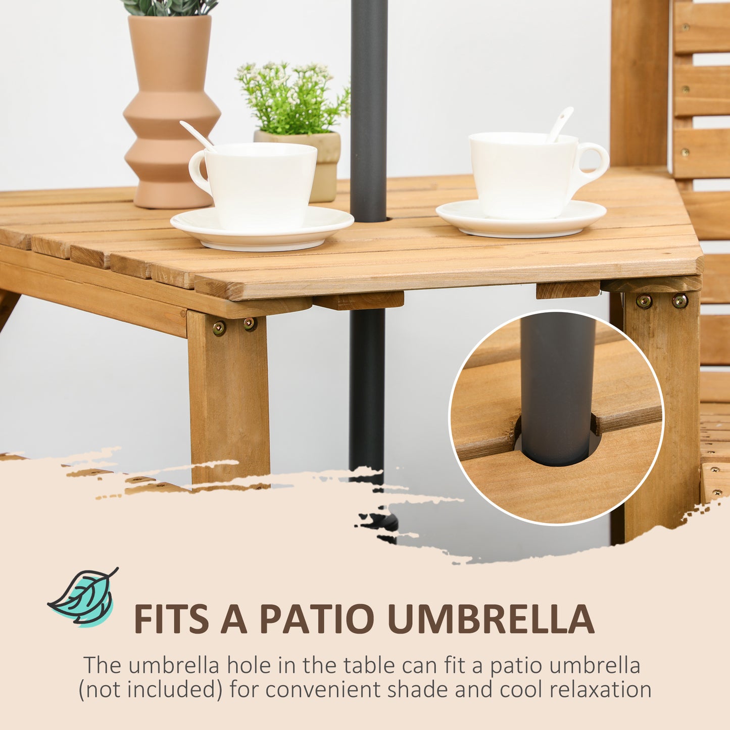 Wooden Garden Love Seat, 2 Seater Jack & Jill Companion Seat with Coffee Table and Parasol Hole, Partner Bench