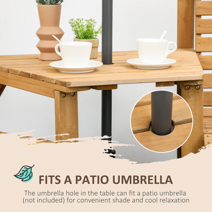 Wooden Garden Love Seat, 2 Seater Jack & Jill Companion Seat with Coffee Table and Parasol Hole, Partner Bench