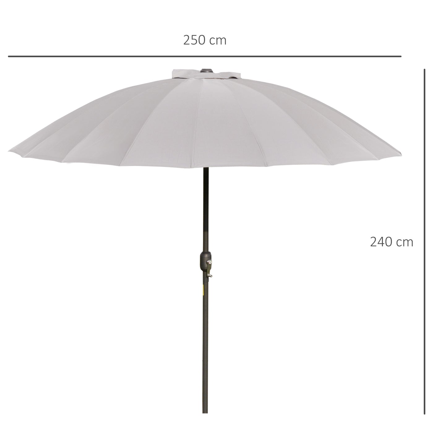 2.5m Tilting Parasol, with Pleated Canopy - Light Grey