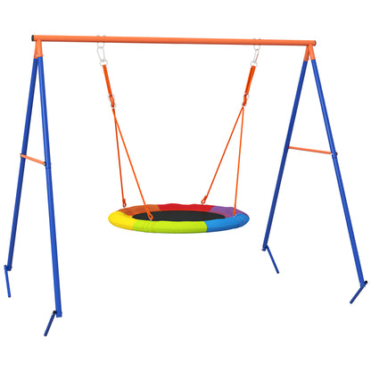 Metal Kids Swing Set Nest Swing Seat with A-Frame Structure for Outdoor Use - Multicoloured