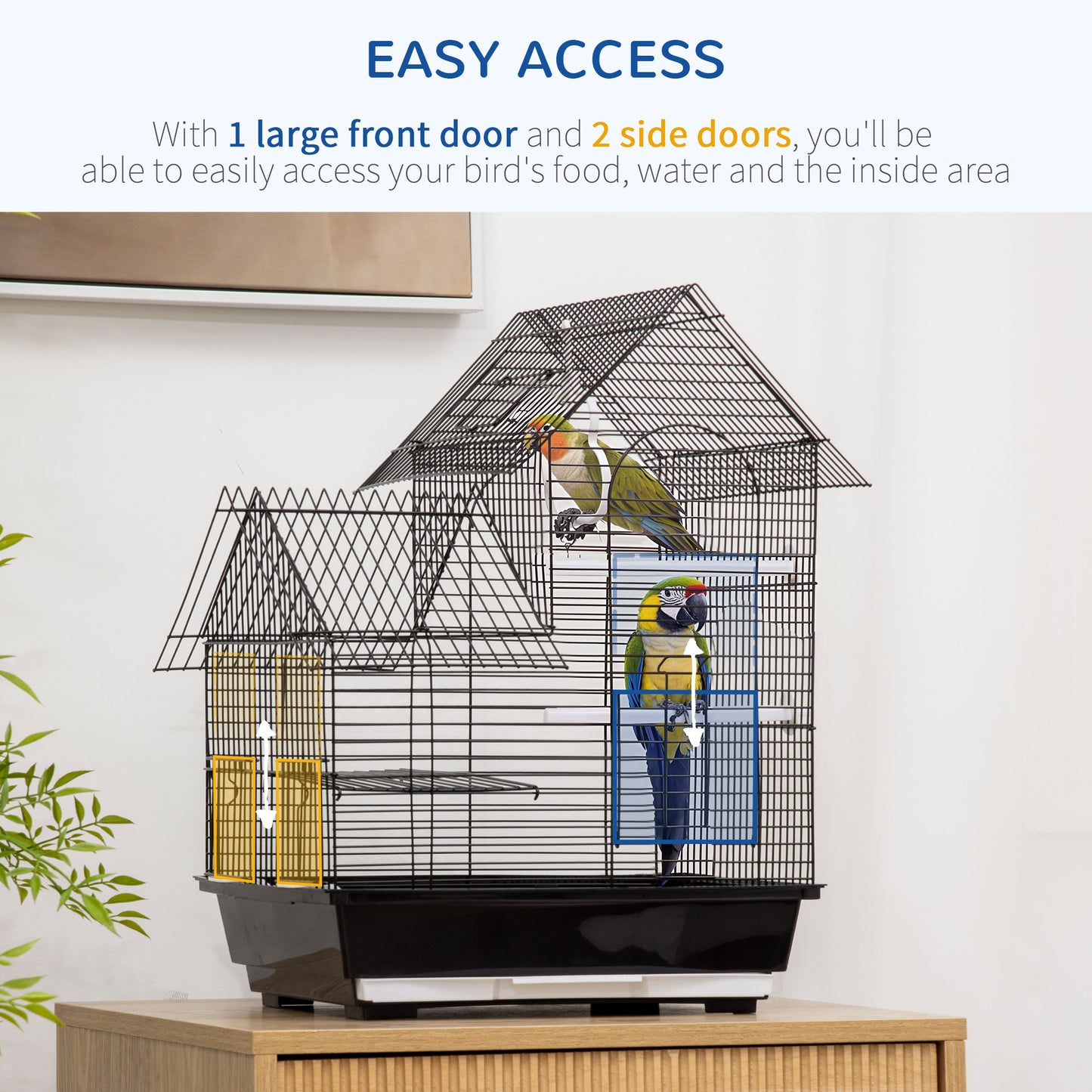 Metal Bird Cage for Finch, Canary w/ Food Containers, Swing Ring, Tray, Handle, 39 x 33 x 47cm