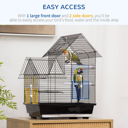 Metal Bird Cage for Finch, Canary w/ Food Containers, Swing Ring, Tray, Handle, 39 x 33 x 47cm