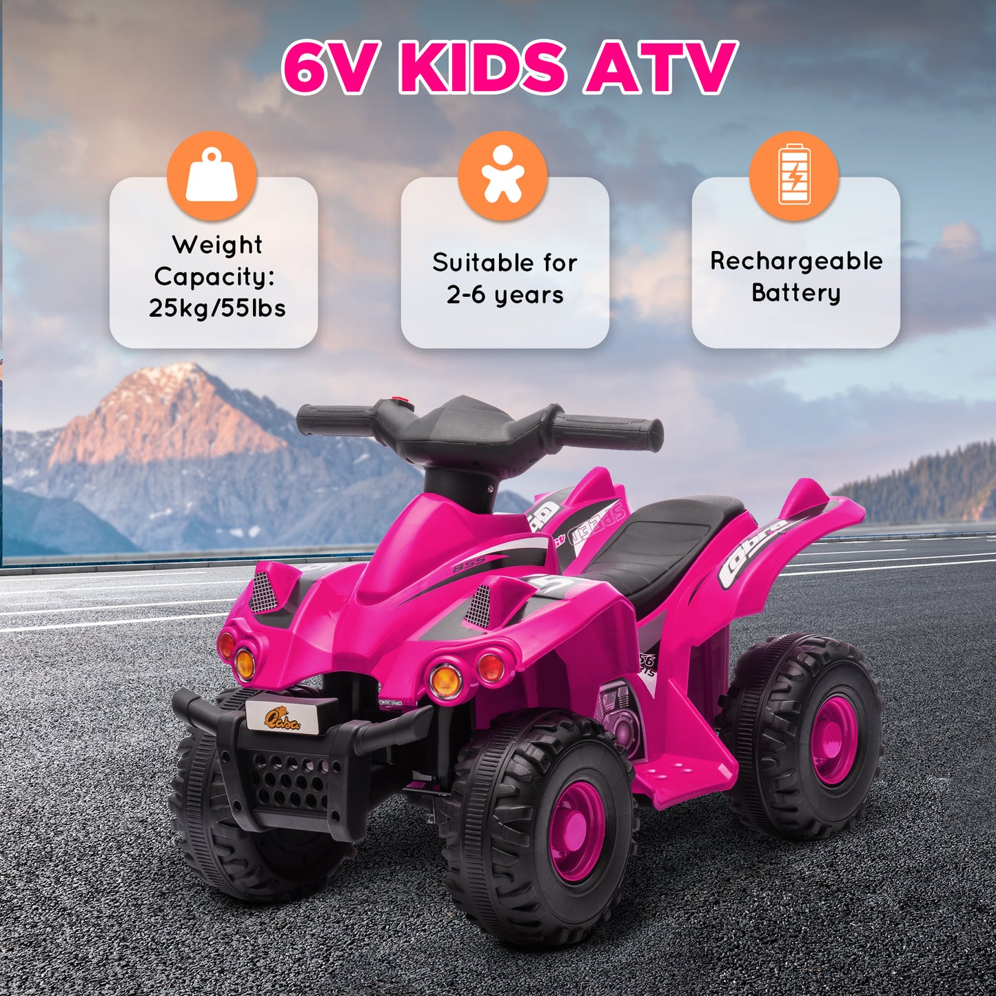 6V Kids Electric Quad Bike w/ Music, Forward Function, for 2-6 Years, Pink