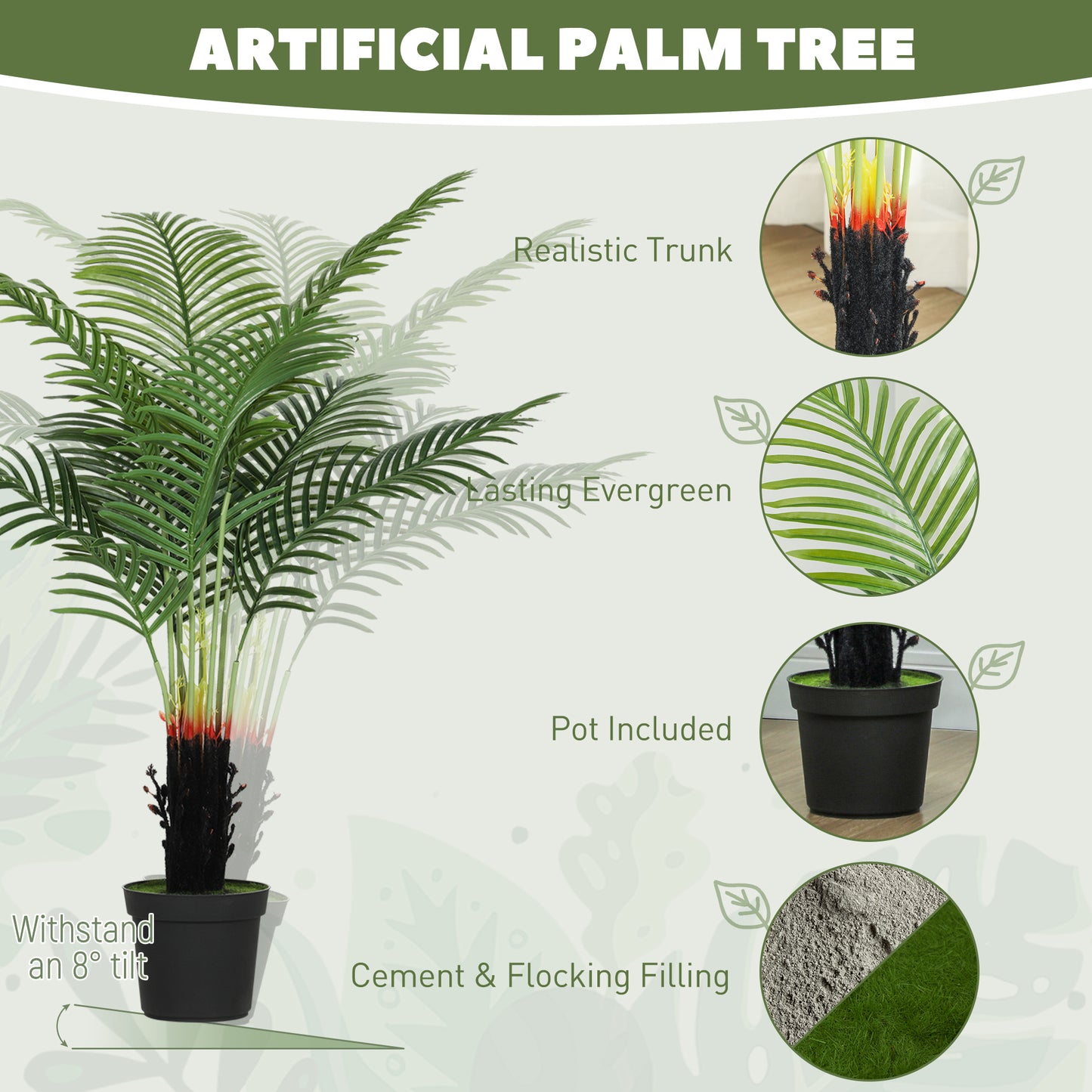 120cm Artificial Areca Palm Tree with 9 PE Leaves, Decorative Artificial Plant with Plastic Pot and Flocked Soil