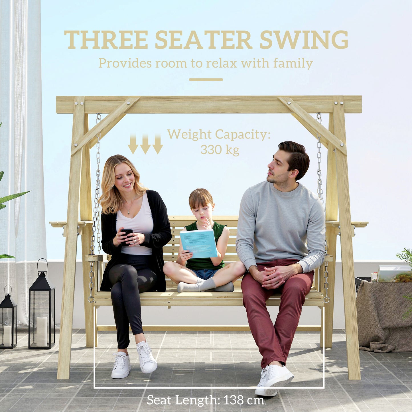Three-Seater Wooden Swing Bench