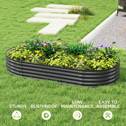 Galvanised Raised Garden Bed, Metal Planter Box with Safety Edging, for Flowers, Herbs, Succulents, Dark Grey