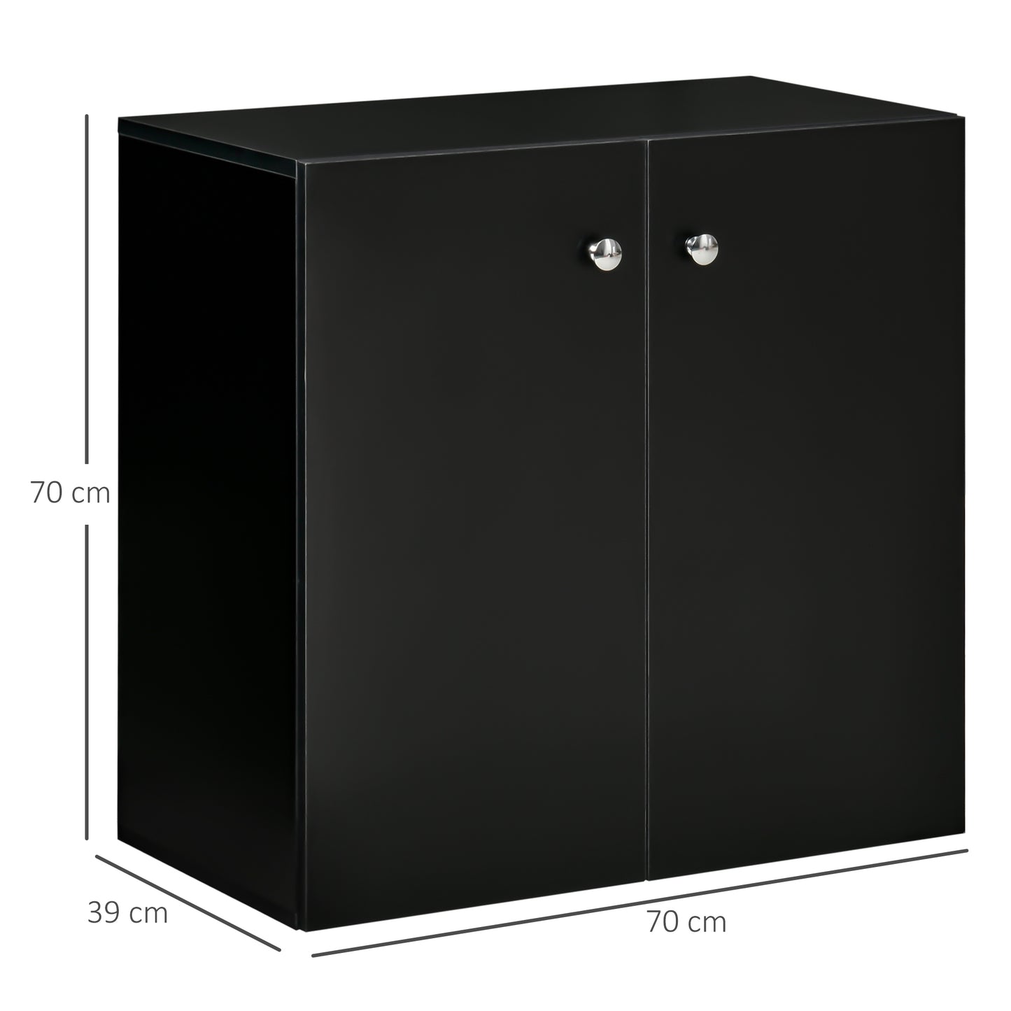2 Tier Bookcase, Wooden Storage Cabinet with 2 Doors, Freestanding Sideboard for Living Room, Home Office and Study, Black