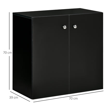 2 Tier Bookcase, Wooden Storage Cabinet with 2 Doors, Freestanding Sideboard for Living Room, Home Office and Study, Black