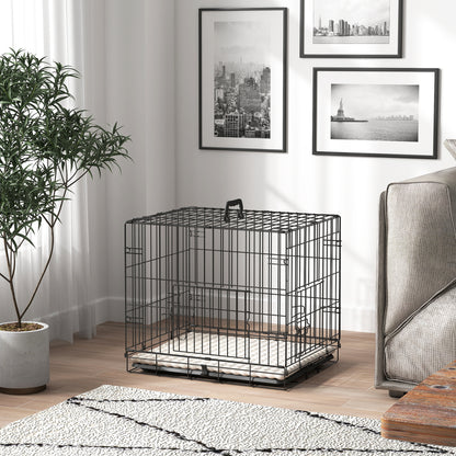 Foldable Dog Crate with Two Doors with Tray, Soft Cushion, for Extra Small Dogs, 60 x 45 x 50, Black