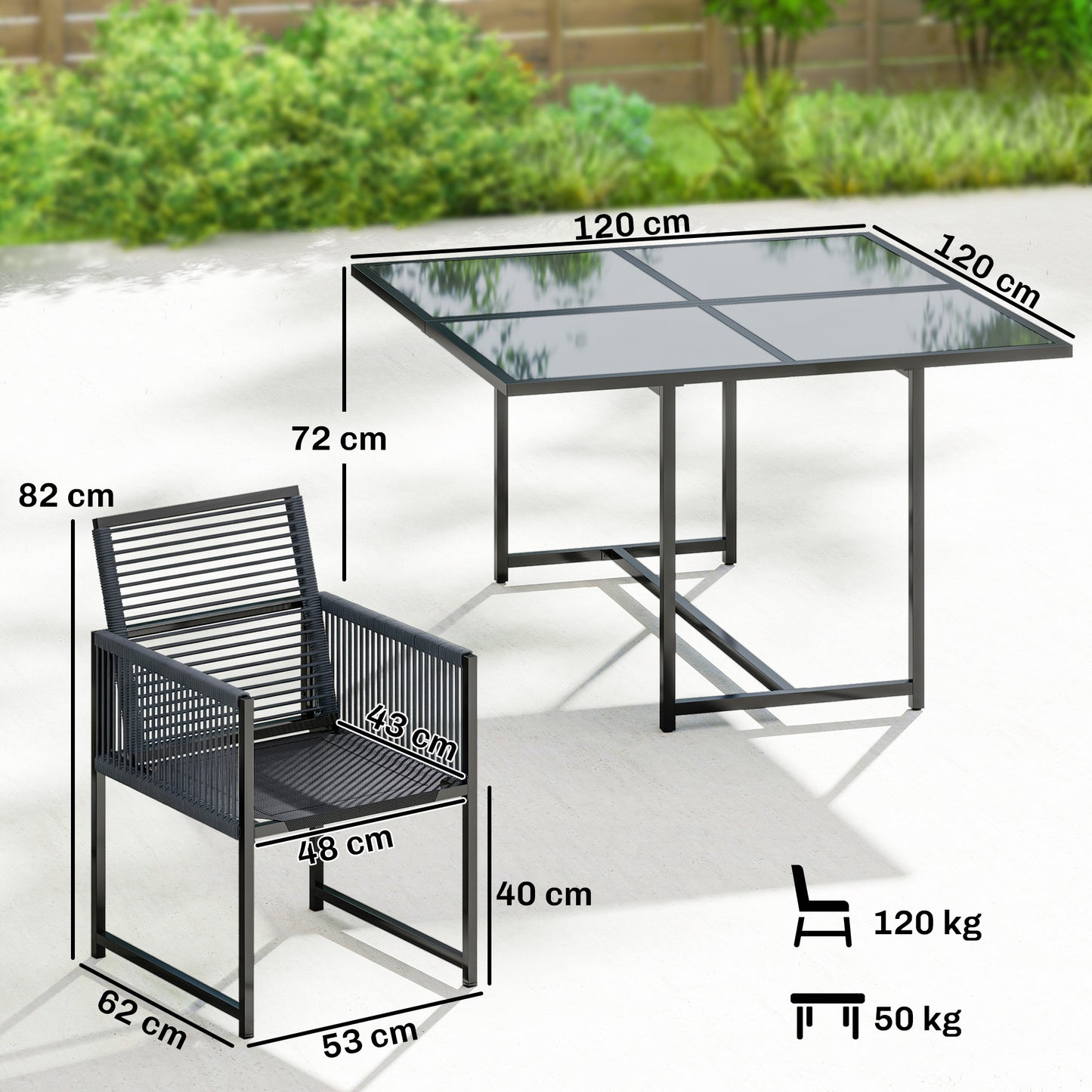 5 Pieces Garden Dining Set, Outdoor Patio Cube Set, 4 Seater Outdoor Table and Chairs with Foldable Backrest, Dark Grey