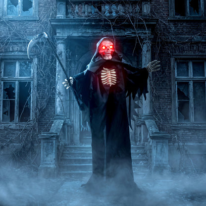 170cm Life Size Animated Grim Reaper Halloween Decoration, Scary Halloween Animatronics Decor with Sound Touch Activated