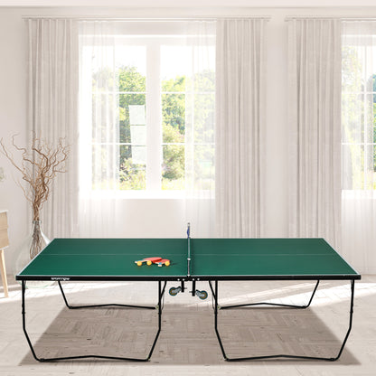 9FT Folding Tennis Table, with 8 Wheels, for Indoor Use, Green