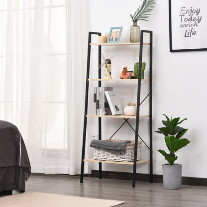 4-Tier Industrial Ladder Shelf – Oak & Black