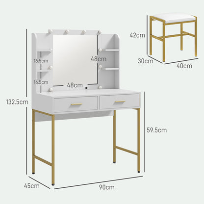 Dressing Table Set, with Storage and Stool - White