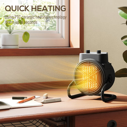 2000W Portable Ceramic Electric Heater with Fan - Black
