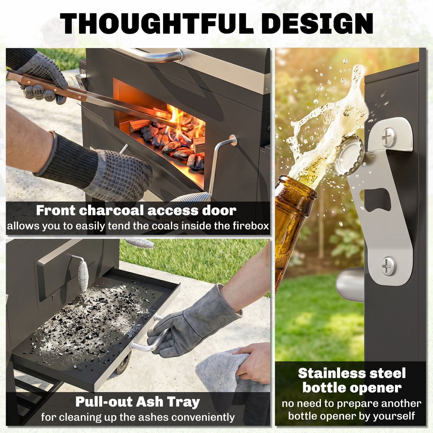 Charcoal Grill, with Height-Adjustable Coal Pan - Black