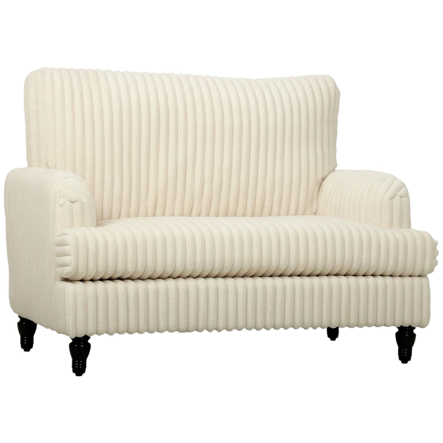 Corduroy Single Sofa Armchair, Modern Accent Chair with Stripes, Turned Legs and Wide Seat, Cream