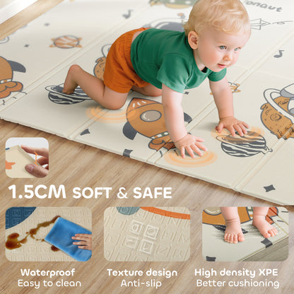 Space-Themed Baby Plat Mat Double Sided, Foldable, Water-Resistant for Outdoor/Indoor, 177 x 146 x 1.5cm