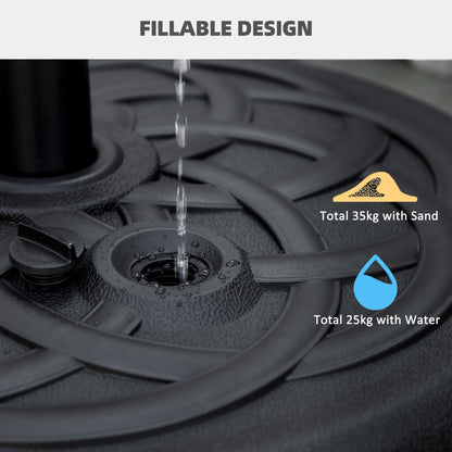 Garden Parasol Base Holder, Outdoor Market Umbrella Stand Weight with Built-In Handle, 25kg Water or 35kg Sand Filled, Black