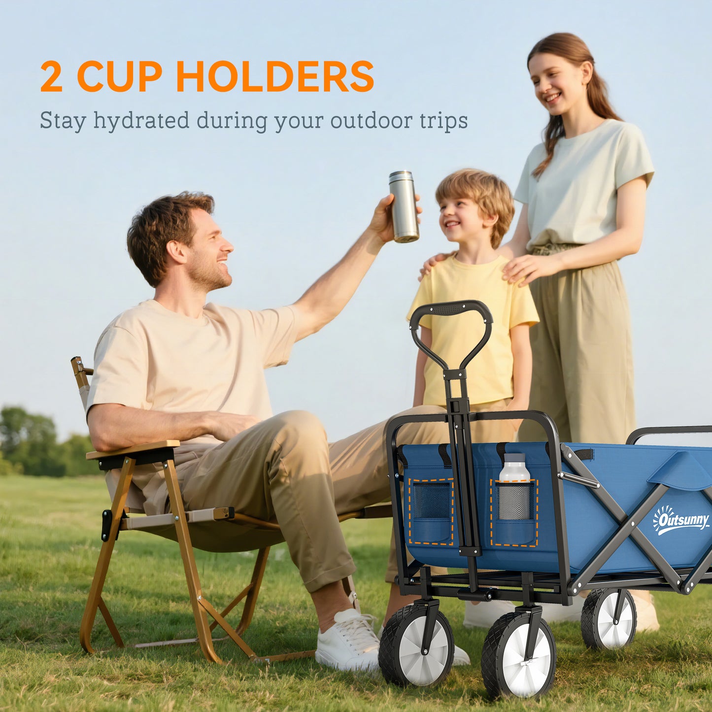 135L Festival Trolley on Wheels, Folding Wagon Camping Trolley Cart with Adjustable Handle, Dual Brakes