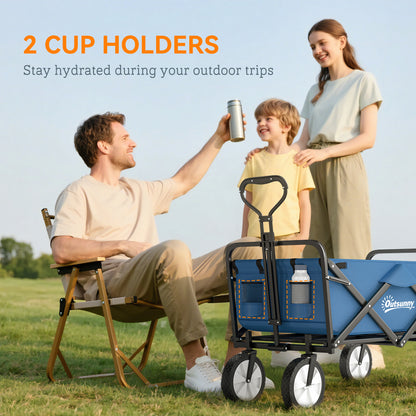 135L Festival Trolley on Wheels, Folding Wagon Camping Trolley Cart with Adjustable Handle, Dual Brakes