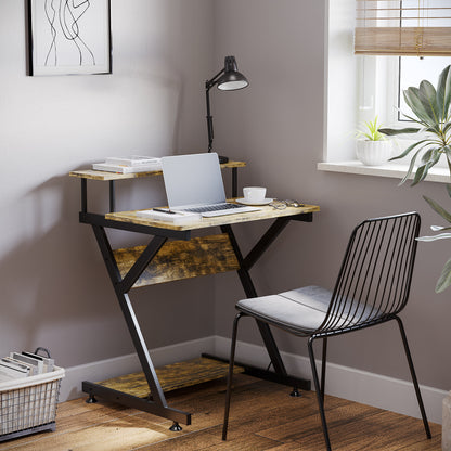 Industrial Computer Desk with Monitor Stand, 70 x 60cm Compact Desk for Small Spaces, Home Office Desk, Rustic Brown