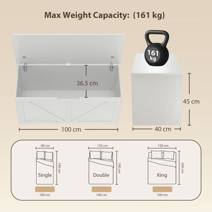 127L Home Storage Box, with Safety Hinges - White Wood-Effect