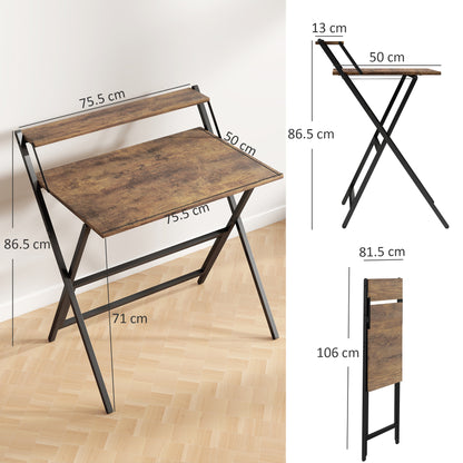 81.5 cm Folding Computer Desk with Monitor Shelf - Rustic Brown