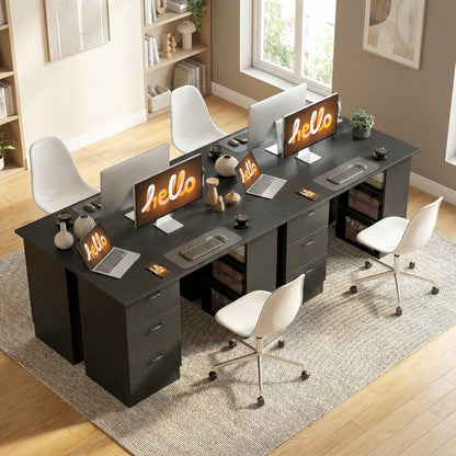 Computer Desk, Writing Table, PC Workstation with 3 Storage Shelves and Drawers, Handle, for Home Office, Black