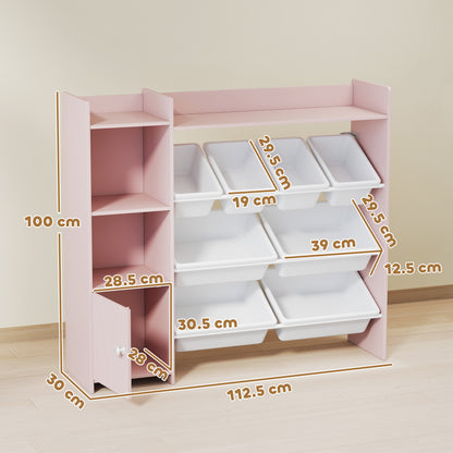 Toy Storage Unit with 8 Removable Bins, Storage Shelves, Cabinet, Pink