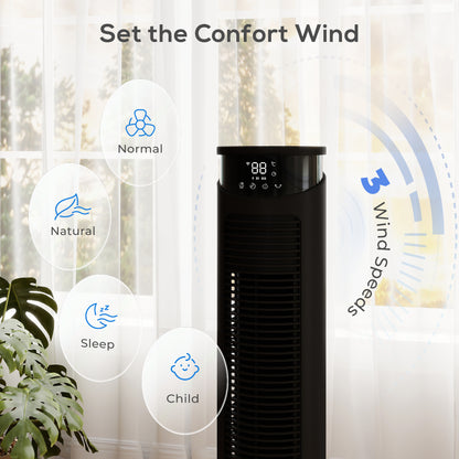 Tower Fan with WiFi Control Standing Floor Fan with Remote Control 116 cm Black