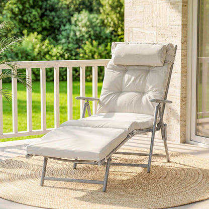 Sun Lounger Steel Frame Outdoor Folding Chaise Texteline Lounge Chair Recliner with Headrest & 7 Levels Adjustable Backrest