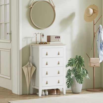 Bedroom Chest of Drawers, Modern 4 Drawer Dresser Cabinet with PU Leather Handles and Metal Runners for Living Room, Hallway