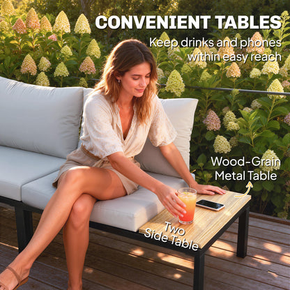Garden Furniture Set, 6 Piece Corner Sofa Set with Loveseat, Coffee Table, Sofa with Integrated Side Table