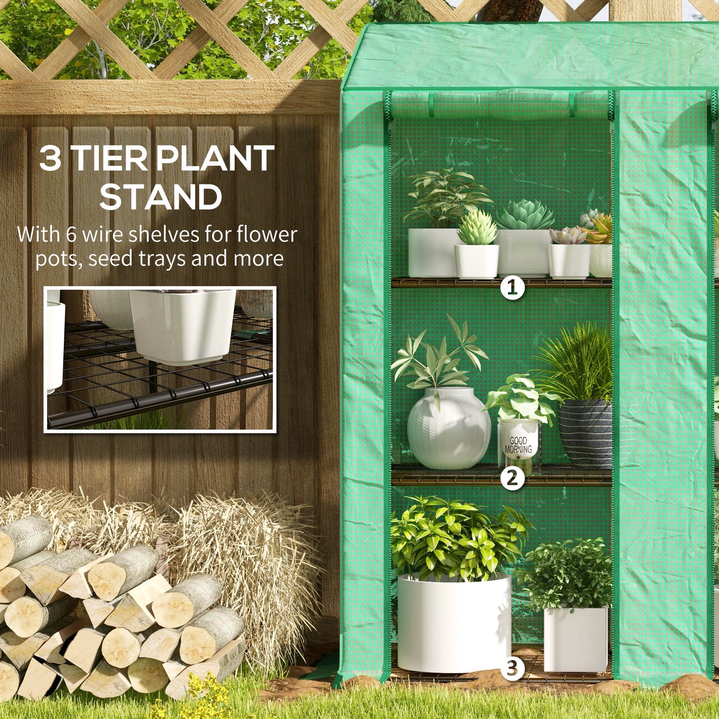 46 x 143cm Three-Shelf Mini Greenhouse - Green