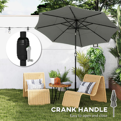 Garden Parasol, Parasol Umbrella with 3-tier Roof, Crank Handle, Tilt Function, Polyester Canopy, Grey
