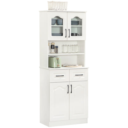 Kitchen Cupboard, Freestanding Storage Cabinet with 2 Adjustable Shelves, 2 Drawers and Open Counter for Living Room
