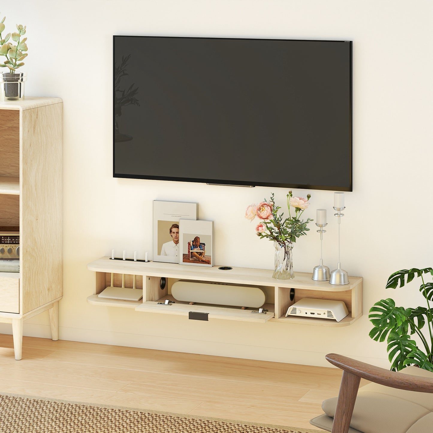 120 cm Floating TV Unit for TVs up to 50 Inch - Natural