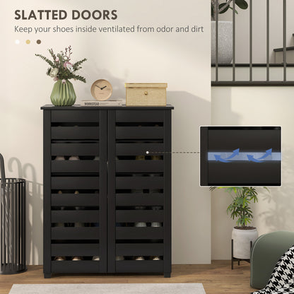 Narrow Shoe Cabinet for Entryway, 5-Tier Slim Shoe Storage Cabinet with 2 Slatted Doors and Adjustable Shelves