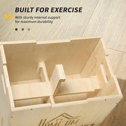 3-in-1 Wooden Plyo Box, Plyometric Jump Box with Handle Openings for Home Gym, Workout Training, 16" x 20" x 24", Natural