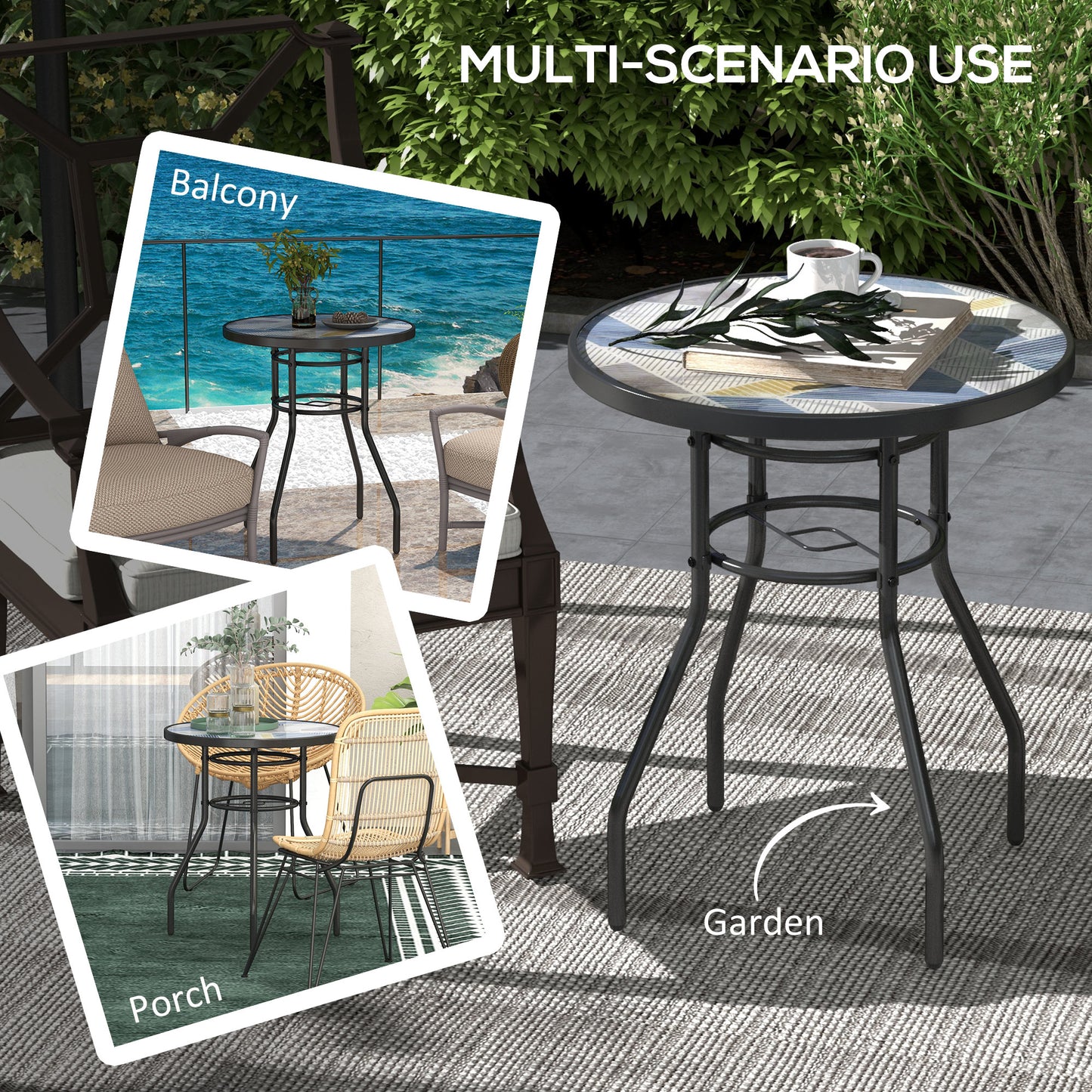 Φ60 Garden Table, with Glass Printed Tabletop - Multicolour