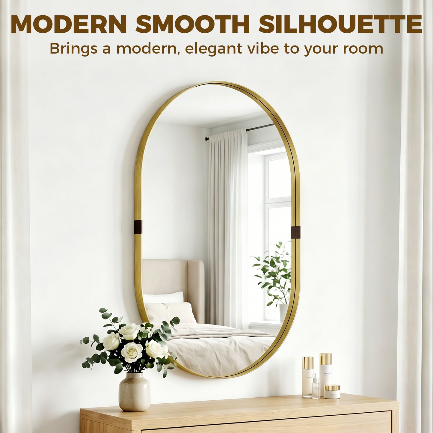 Wall Mirror, Bathroom Mirror with Elevated Aluminium Alloy Frame, 60 x 90 cm, Gold Tone