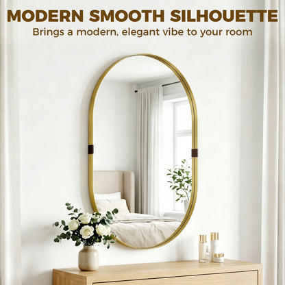 Wall Mirror, Bathroom Mirror with Elevated Aluminium Alloy Frame, 60 x 90 cm, Gold Tone