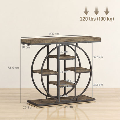 Industrial Console Table with Storage Shelves - Rustic Brown