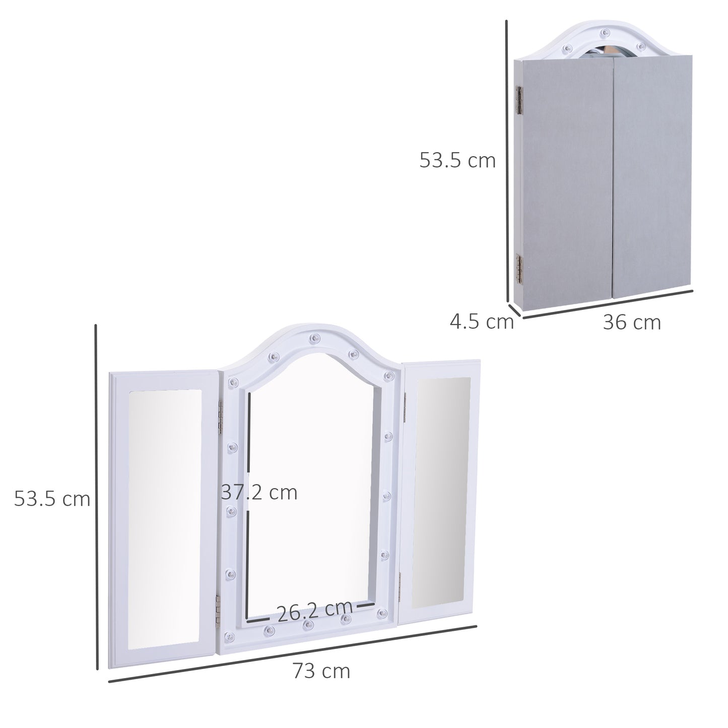 Trifold Tabletop Mirror, 73x53.5cm Makeup Mirror Large Cosmetic w/16 LED Lights Powered by Batteries, Foldable For Bedroom