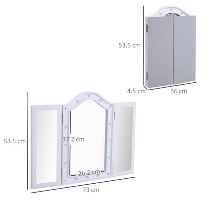 Trifold Tabletop Mirror, 73x53.5cm Makeup Mirror Large Cosmetic w/16 LED Lights Powered by Batteries, Foldable For Bedroom